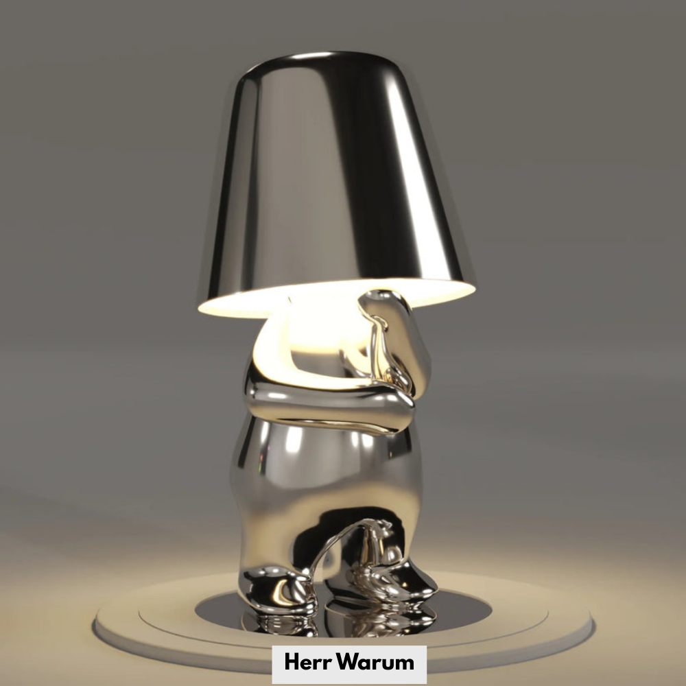 Sculptéra™ | Designer Skulptur-Tischlampe Silber Herr Warum