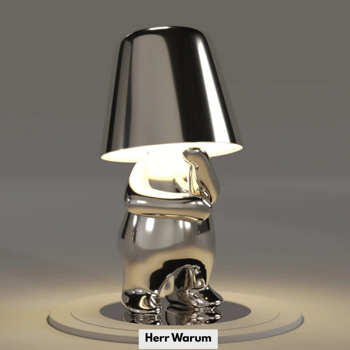 Sculptéra™ | Designer Skulptur-Tischlampe Silber Herr Warum