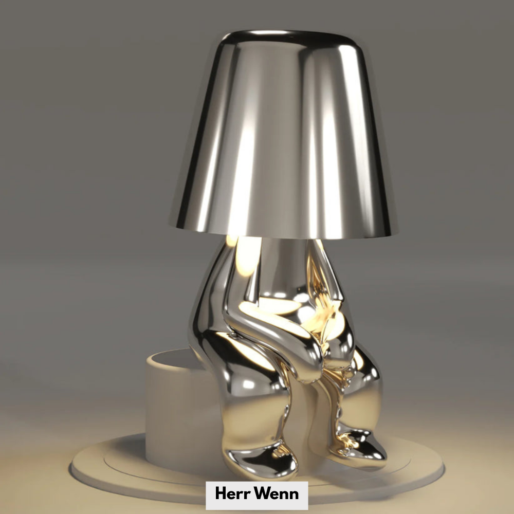 Sculptéra™ | Designer Skulptur-Tischlampe Silber Herr Wenn