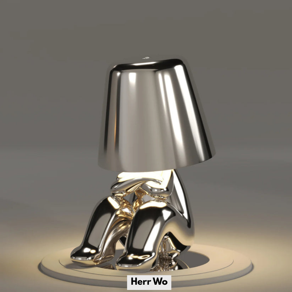 Sculptéra™ | Designer Skulptur-Tischlampe Silber Herr Wo