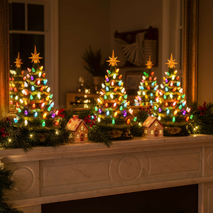 Keramik LED-Weihnachtsbaum mit bunten Lichtern – Festliche Weihnachtsdeko für Fensterbank & Tisch