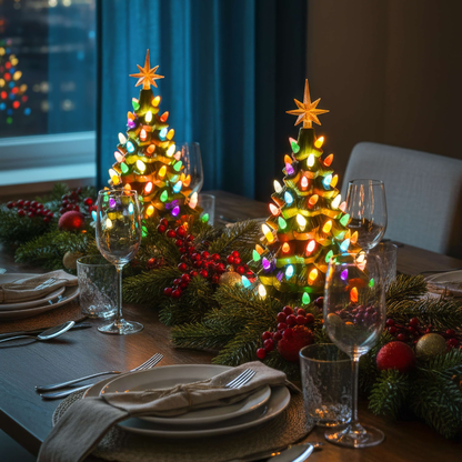 Keramik LED-Weihnachtsbaum mit bunten Lichtern – Festliche Weihnachtsdeko für Fensterbank & Tisch