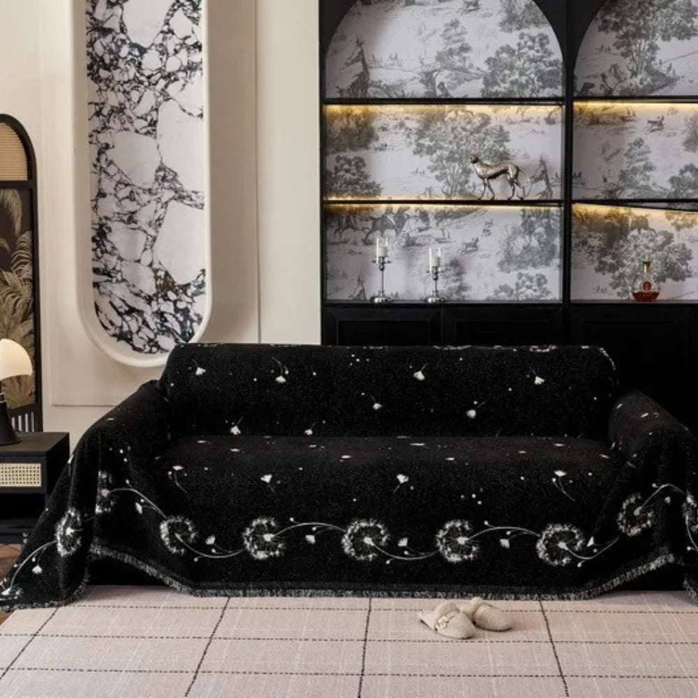 Japandi-Sofaüberwurf mit Löwenzahnmuster