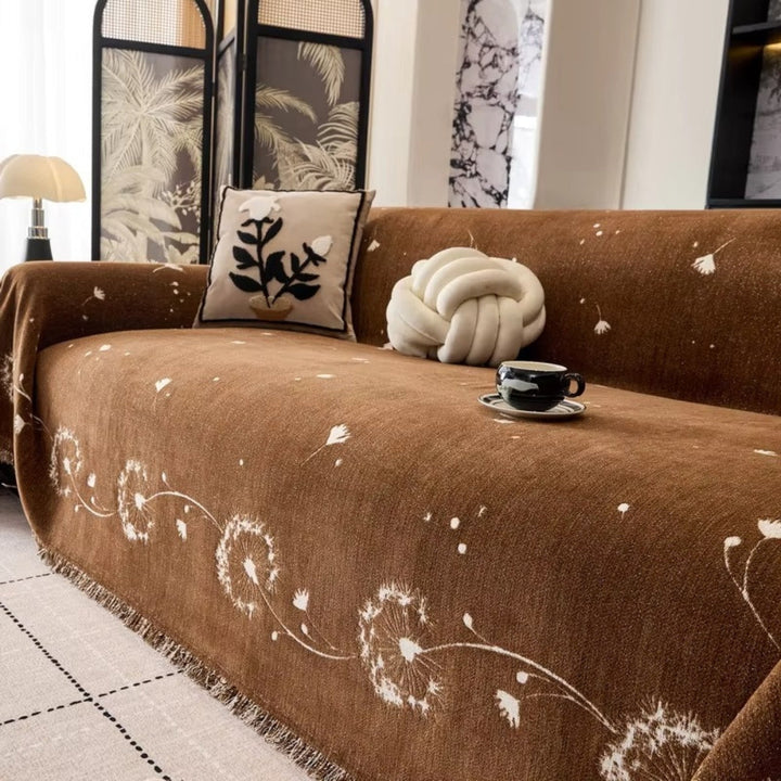 Japandi-Sofaüberwurf mit Löwenzahnmuster