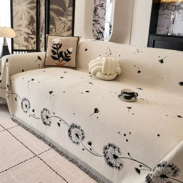 Japandi-Sofaüberwurf mit Löwenzahnmuster