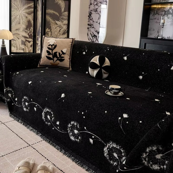 Japandi-Sofaüberwurf mit Löwenzahnmuster