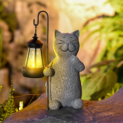 Solarleuchte Katze mit Laterne – LED Solar Gartenleuchte wetterfest | Dekorative Gartenfigur für Balkon & Terrasse