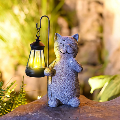 Solarleuchte Katze mit Laterne – LED Solar Gartenleuchte wetterfest | Dekorative Gartenfigur für Balkon & Terrasse