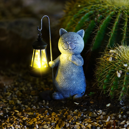 Solarleuchte Katze mit Laterne – LED Solar Gartenleuchte wetterfest | Dekorative Gartenfigur für Balkon & Terrasse