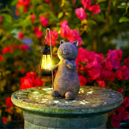 Solarleuchte Katze mit Laterne – LED Solar Gartenleuchte wetterfest | Dekorative Gartenfigur für Balkon & Terrasse