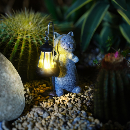 Solarleuchte Katze mit Laterne – LED Solar Gartenleuchte wetterfest | Dekorative Gartenfigur für Balkon & Terrasse