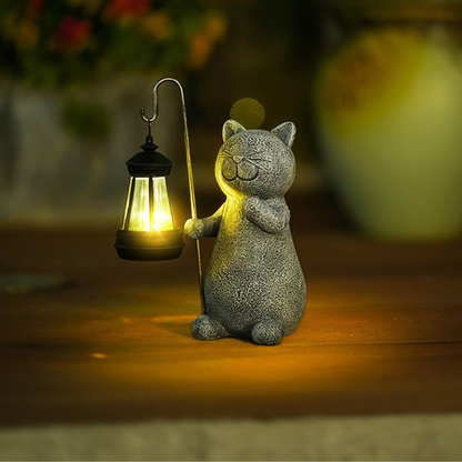 Solarleuchte Katze mit Laterne – LED Solar Gartenleuchte wetterfest | Dekorative Gartenfigur für Balkon & Terrasse