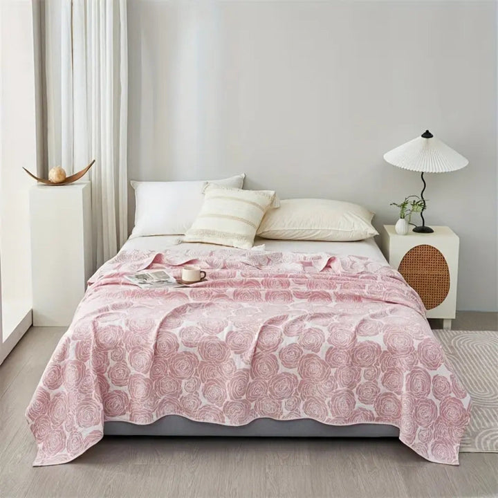 Leichte Jacquarddecke aus Baumwolle mit Rosenmuster