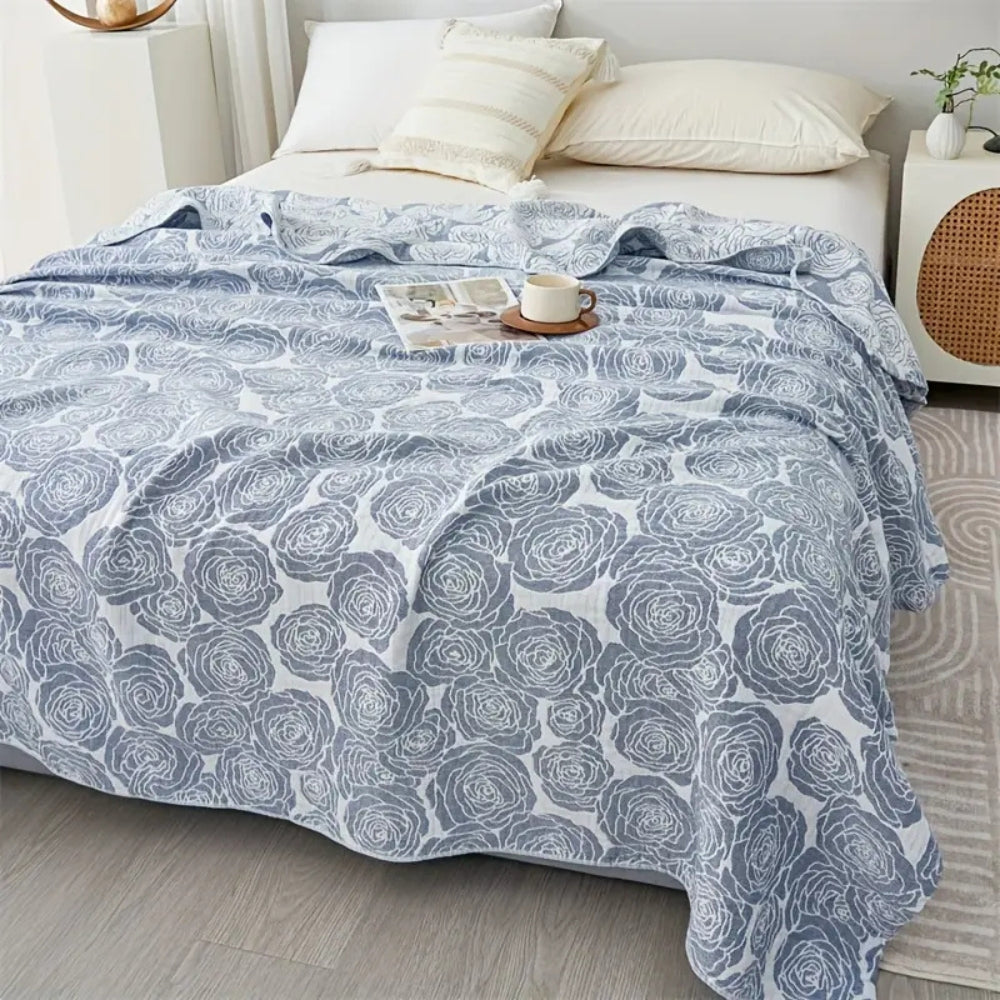 Leichte Jacquarddecke aus Baumwolle mit Rosenmuster