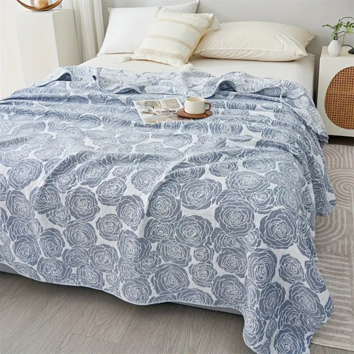 Leichte Jacquarddecke aus Baumwolle mit Rosenmuster