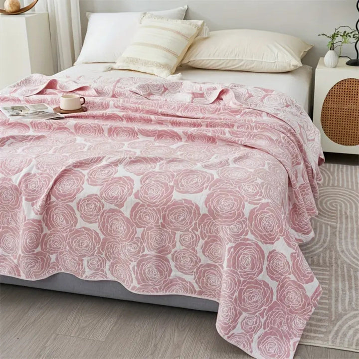 Leichte Jacquarddecke aus Baumwolle mit Rosenmuster