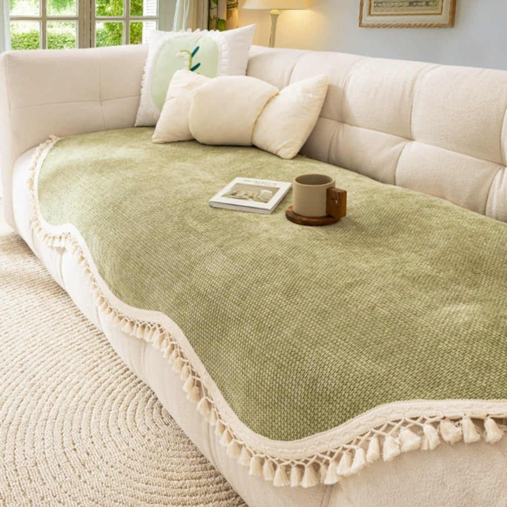 Gewebter Chenille-Sofaüberwurf mit Quasten