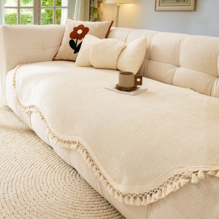 Gewebter Chenille-Sofaüberwurf mit Quasten