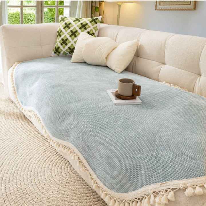 Gewebter Chenille-Sofaüberwurf mit Quasten