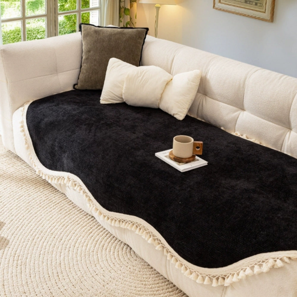 Gewebter Chenille-Sofaüberwurf mit Quasten
