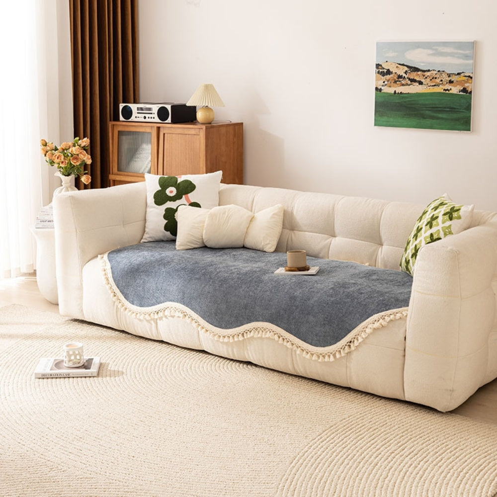 Gewebter Chenille-Sofaüberwurf mit Quasten