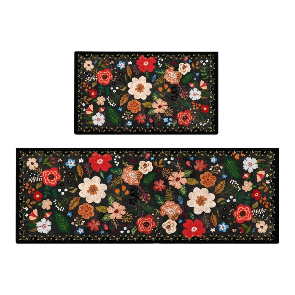 2er-Set gepolsterte Küchenmatten mit Blumenmuster