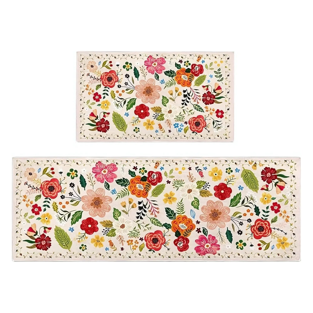 2er-Set gepolsterte Küchenmatten mit Blumenmuster
