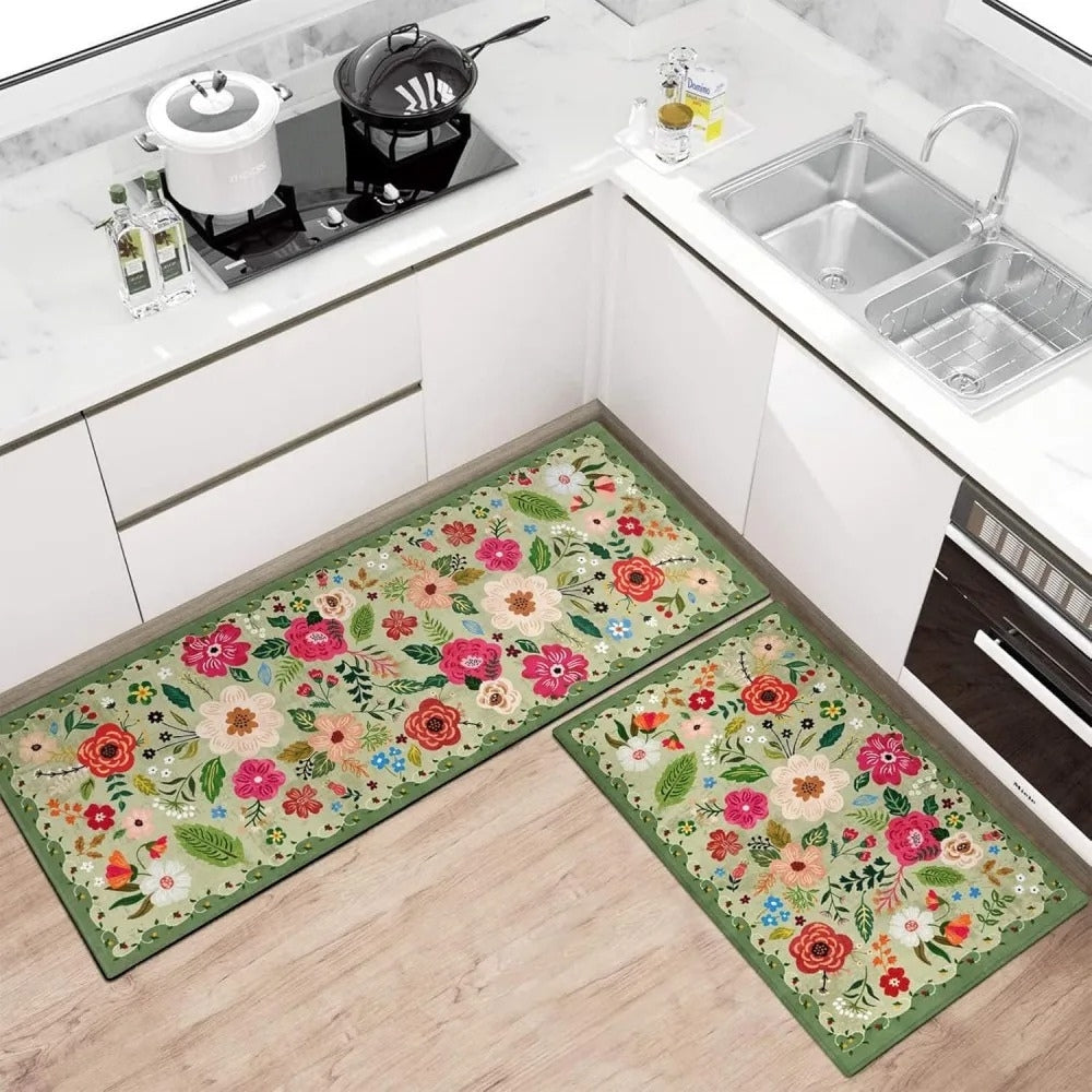 2er-Set gepolsterte Küchenmatten mit Blumenmuster
