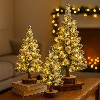 LED Mini Weihnachtsbaum – beleuchteter Tischbaum mit Schneeeffekt – Weihnachtsdeko warmweiß
