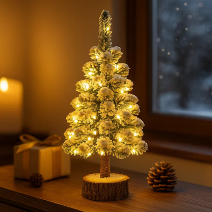 LED Mini Weihnachtsbaum – beleuchteter Tischbaum mit Schneeeffekt – Weihnachtsdeko warmweiß