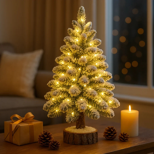 LED Mini Weihnachtsbaum – beleuchteter Tischbaum mit Schneeeffekt – Weihnachtsdeko warmweiß