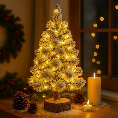 LED Mini Weihnachtsbaum – beleuchteter Tischbaum mit Schneeeffekt – Weihnachtsdeko warmweiß