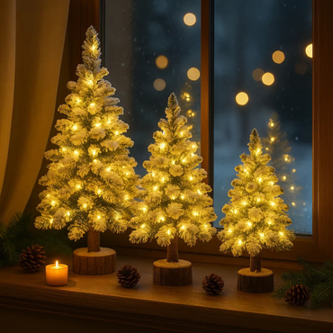 LED Mini Weihnachtsbaum – beleuchteter Tischbaum mit Schneeeffekt – Weihnachtsdeko warmweiß