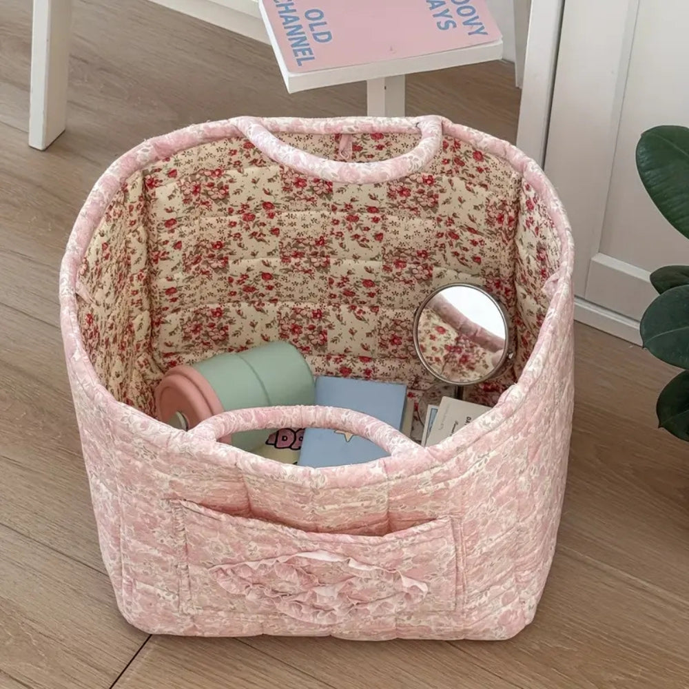 Gesteppter Aufbewahrungskorb mit Blumenmuster