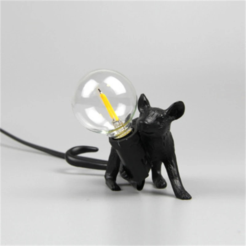 Mousevia™ | Designer Maus-Tischlampe Schwarz C Hockend