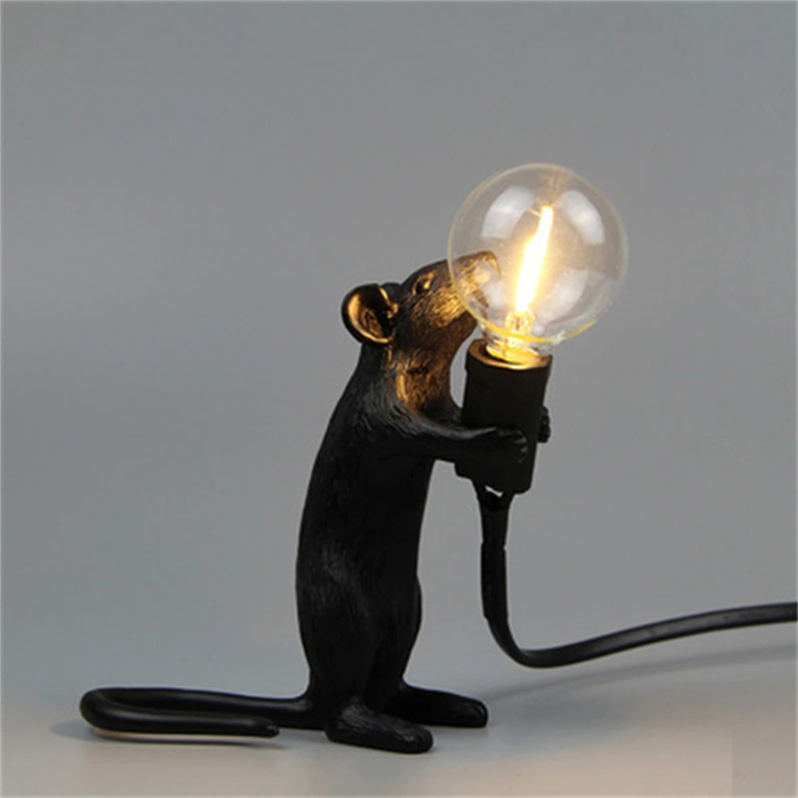 Mousevia™ | Designer Maus-Tischlampe Schwarz A Stehend