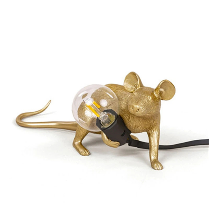 Mousevia™ | Designer Maus-Tischlampe Gold C Hockend