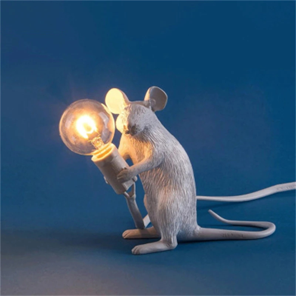 Mousevia™ | Designer Maus-Tischlampe Weiß B Sitzen