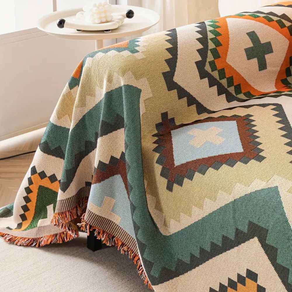 Chenille-Sofadecke mit Aztekenmuster