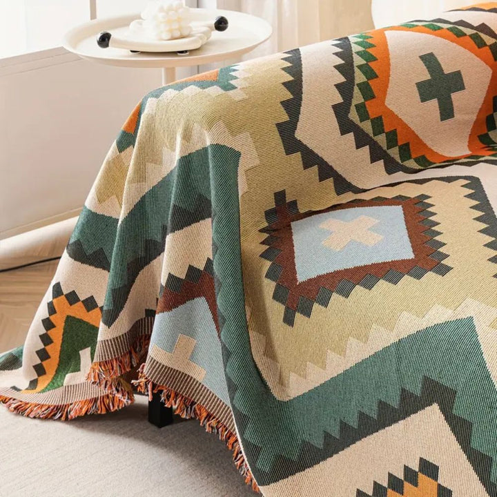 Chenille-Sofadecke mit Aztekenmuster