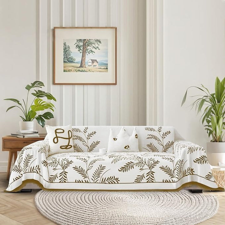 Chenille-Sofaüberwurf mit natürlichem Quastenmuster