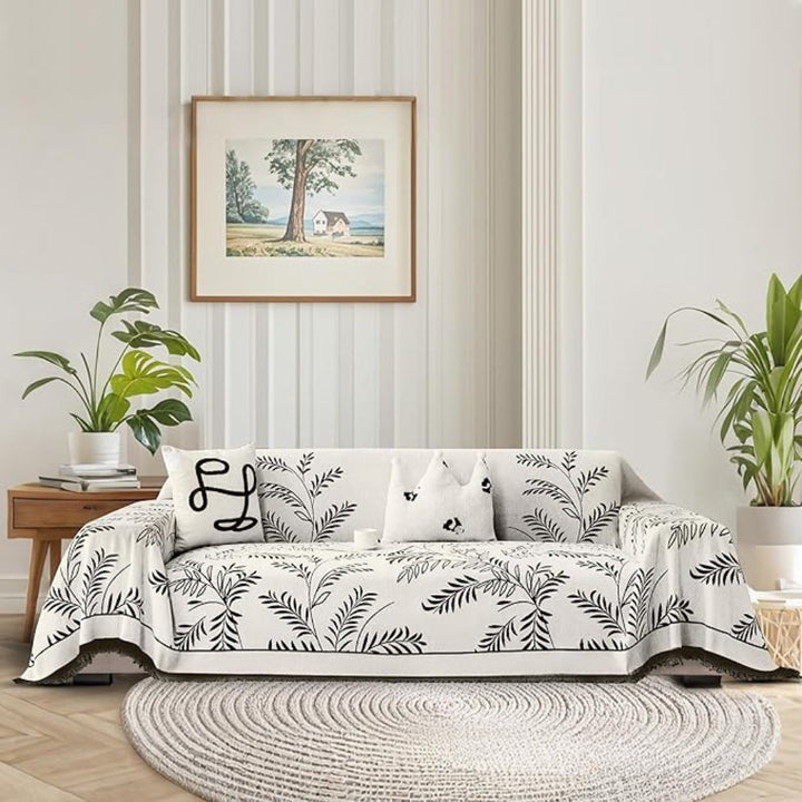Chenille-Sofaüberwurf mit natürlichem Quastenmuster