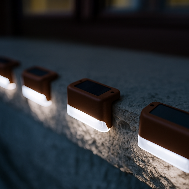 NooraLite | Solar LED Stufenlicht Außen – Warmweiß, Wetterfest &amp; Einfach zu Montieren Brown | Cold white