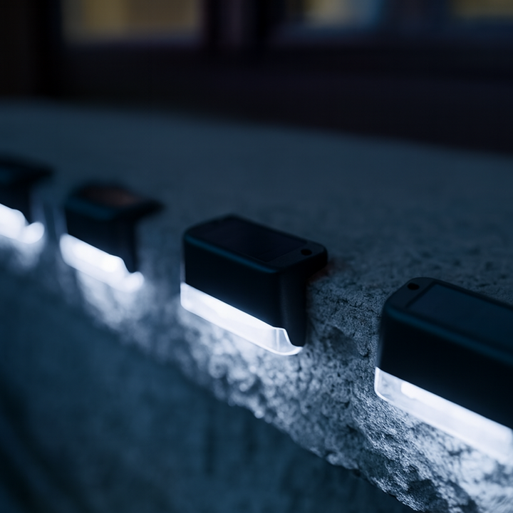 NooraLite | Solar LED Stufenlicht Außen – Warmweiß, Wetterfest &amp; Einfach zu Montieren Black | Cold white