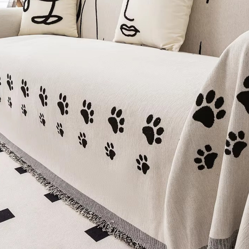 Chenille-Sofaüberwurf mit Pfotenmuster