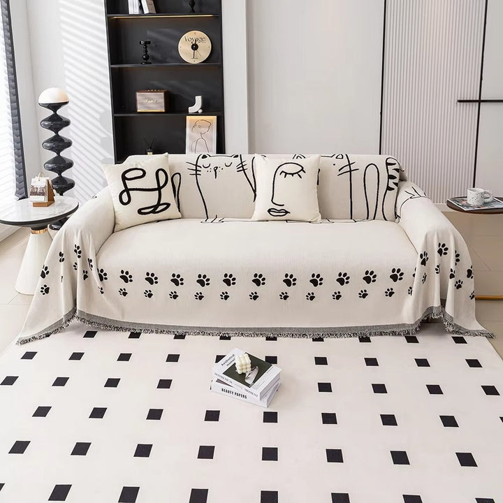 Chenille-Sofaüberwurf mit Pfotenmuster