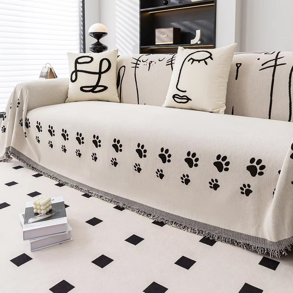 Chenille-Sofaüberwurf mit Pfotenmuster