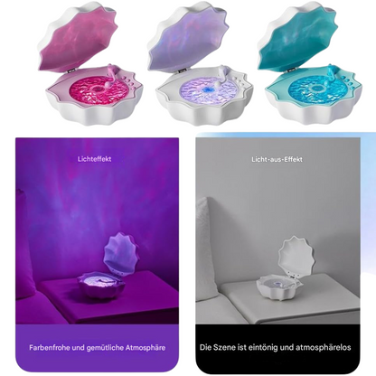 Muschel Bluetooth-Lautsprecher mit LED Sternenhimmel-Projektor | Nachtlicht & Ambiente Lampe – 3 Farben