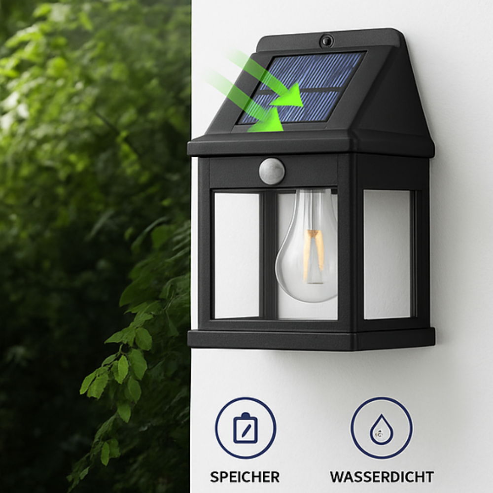 Solar LED Wandleuchte Außen mit Bewegungsmelder – IP65 Wasserdicht Solar Lampe für Garten, Terrasse & Haustür