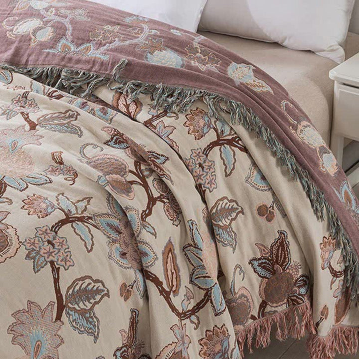 Tagesdecke aus Jacquard-Baumwolle mit Orchideen und Quasten